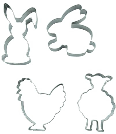 BekkiB 4er-Set Ausstechformen Ostern - Ausstecher in Huhn-, Schaf-, Hasen-Form - Ausstecher aus Edelstahl sind spülmaschinengeeignet - Form für Tassenkekse - 1714