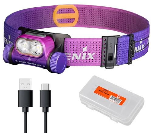 FENIX HM65R-T V2.0 Lauf-Stirnlampe, 1600 Lumen weißes Licht und warmweiße Dual-Strahlen, USB-C wiederaufladbar, leicht, lange Laufzeit für Trail Running, mit LumenTac Organizer (Nebula)
