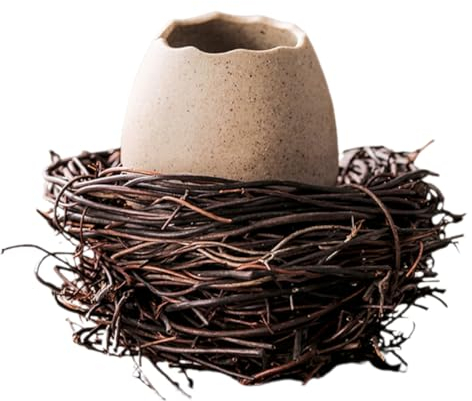 TOPBATHY Eierschalenförmige Keramik Vase Hydrokultur Pflanzgefäß Dekorative Keramikvase Für Zuhause Mit Vogelnest Für Sukkulenten Keramik-eierschalen-pflanzgefäß