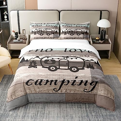 Loussiesd Camper 100% Baumwolle Bettwäsche Set 135x200cm RV Camping Bettbezug Set für Kinder Wohnmobil Betten Set Camper Zubehör für Reiseanhänger Vintage