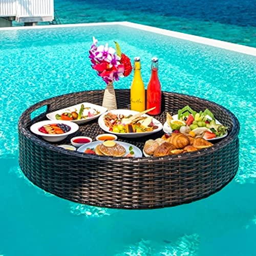 Bandeja de Servicio Tejida de ratán, Mesa Flotante para Fiesta en la Playa, Barra de Bebidas Flotante para Piscina Grande, Bandeja Flotante, Plato Flotante para Comida en el Agua