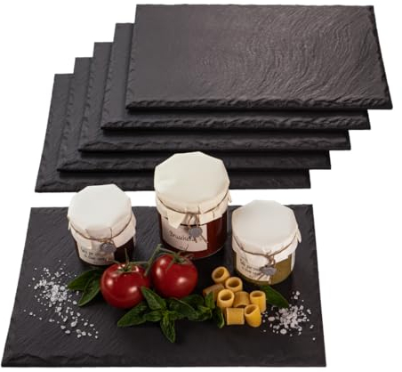 Servier- und Grillplatte aus Keramik in Schieferoptik 28x19cm • 6 teilig in anthrazit • Leichte Reinigbarkeit • Fleckenbeständig • Kratzfest • Spülmaschinenfest • Grillplatte bis 1000°C