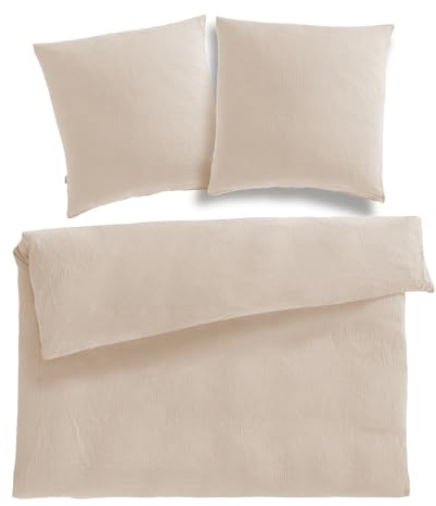 Pure Label Musselin Bettwäsche 200x220 cm mit Kissenbezug 2er Set 80x80 cm aus 100% Baumwolle - Traumhaft weiche, kuschelige Bettwäsche-Sets in beige