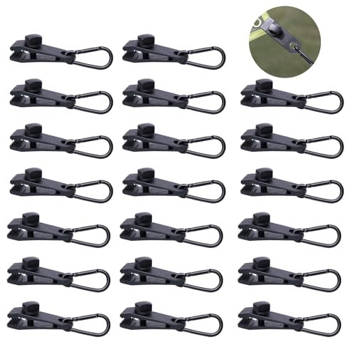 BYZANDQI Planenclips Set, 20 Stück Zeltplane Clips und 20 Stück Karabiner, Planenbefestigung Planenspanner Tarp Clips für Plane Tarp Camping Banner Zelt Vorzelt
