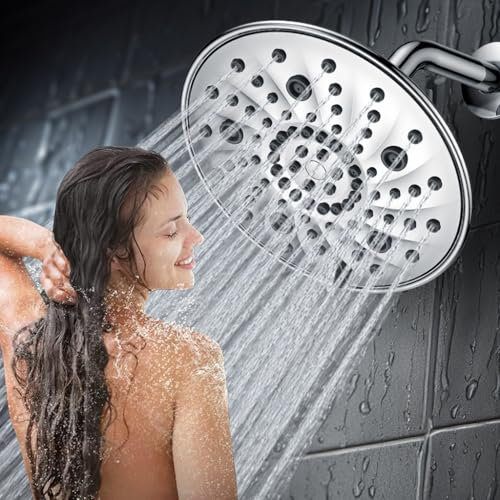 JINYOMFLY Soffione Doccia alta Pressione 7 Modalità, 20CM Rotondo Soffione Doccia a Pioggia, Soffione per Doccia Fisso, Regolabile Testa Doccia Universale, Cromo