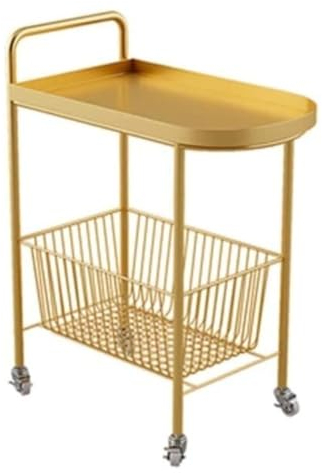 Küchenwagen Servierwagen Beistellwagen 2-stufiger Küchen-Aufbewahrungswagen Mit Rädern, Mobiler Rollwagen Aus Metall, Aufbewahrungswagen Für Zuhause Und Hotel Rollwagen Küchenwagen Auf Rollen(Gold)