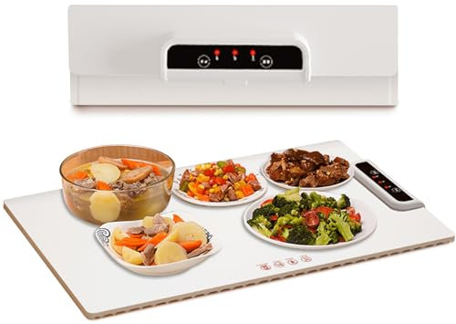 AUORUSI Bandeja Calentadora Eléctrica, Calentador de Comida Plegable, Res configuraciones de Temperatura 60-100 ℃, 7 mm Ultrafino, Calentamiento rápido 10S
