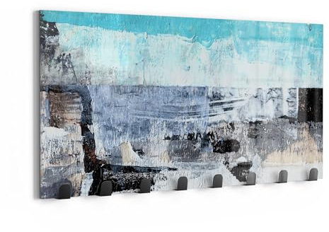 DEQORI Wandgarderobe Glas & Metall | Motiv Blaue Tiefen | 60x30 cm | Design Haken-Leiste modern | Garderoben-Paneel für Flur, Wohnzimmer & Schlafzimmer | magnetisch & beschreibbar