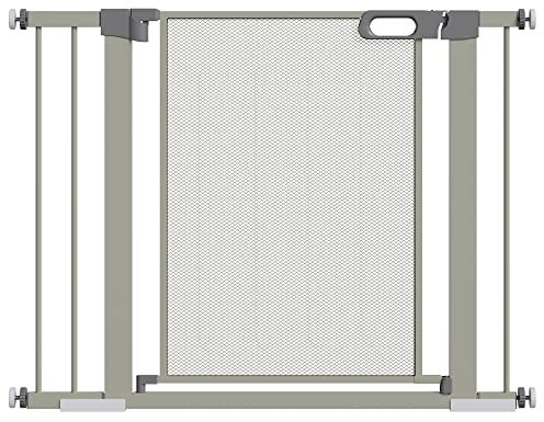 PawHut Barrera de Seguridad para Perros Extensible 75-103 cm Barrera para Escalera Puerta con 2 Extensiones 7 y 14 cm Doble Bloqueo Cierre Automático Gris