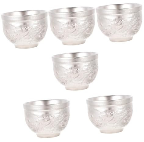 TOPBATHY 6 Pz tazza tazze cinesi tazze da te tea mug te cupper tazze tea coppa di vino d'argento tazze da tè giapponesi tè cinese coppa delicata servizio da tè d'epoca Argento dorato Silver