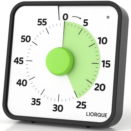 LIORQUE 19cm Grand Minuteur Visuel Timer Classe Aimanté, Silencieux sans Tic-Tac, 3 Modes d'Alarme: Sonnerie, Lumière et Vibration, Convient pour Cuisine, École, Bureau - Piles incluses (Vert)