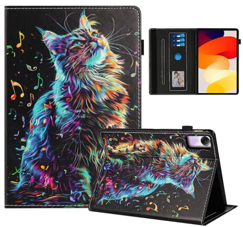 Rostsant Coque pour Xiaomi Redmi Pad SE 11 Pouces Impression Graphique Housse en Tablette Cuir PU Protection pour Xiaomi Redmi Pad SE 11 Pouces 2023 Chat en Note de Musique