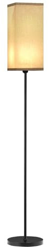 HOMCOM Lampadaire sur pied salon, lampe salon sur pied, avec abat-jour beige effet lin, interrupteur, pour chambre à coucher, noir
