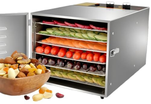Secadora de Frutas, máquina Secadora de Alimentos de 600 W con 6 bandejas, Temperatura Ajustable de 35-90 ℃, Secadora de Frutas y Verduras con Temporizador de 12 Horas para Frutas, Verduras
