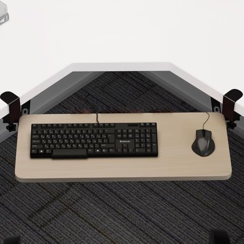 IMUNKT Keyboard Tray For Corner L Shaped Desk, Slide Out Underdesk Keyboard Drawer, With Swivel Clamp, Ergonomic Computer Keyboard & Mouse Platform(Wood,65cmx25cm)