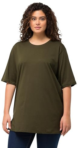 Ulla Popken Women's T, Rundhalsausschnitt, Relaxed, Halbarm Basic-Shirt, Rundhals, Waldgrün, 36-38 Plus