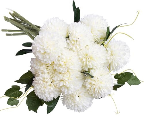 Foshird 12 Stück Kunstblumen Wie Echt Chrysantheme Weiß Seidenblumen Blumenstrauß Künstliche Blumen Deko Fake Flowers für Brautsträuß Hochzeits Tischdeko Party Garten Girlanden Geschenk Valentinstag