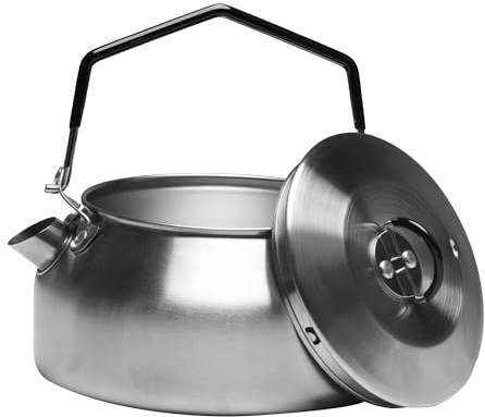 Mil-Tec Edelstahl Wasserkocher Edelstahl (1L) • Wasserkessel für Camping & Trekking • Kompakter & leichter Outdoor Teekessel • Klapphenkel • Präzisionsausgießer • Ø15 cm, 280g