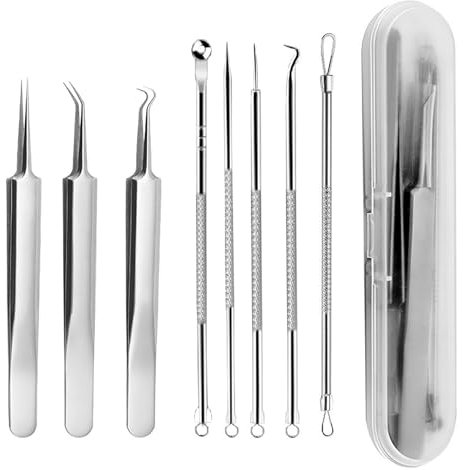 Kzouenzu Rimozione Di Punti Neri [8 Pezzi], Set Di Rimozione Dell'acne Con Scatola, Pinzette Per La Rimozione Dei Punti Neri, Per Il Trattamento E La Togli Di Comedoni Sul Naso O Viso