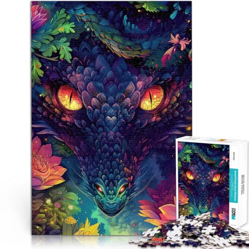 Drache in Blüte Neon Fantasy Art 1000-teilige Puzzles für Erwachsene Herausforderndes Spiel Künstlersammlung, Bildende Kunst 38x26cm