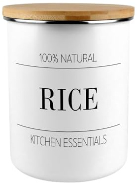Minimalist Rice Canister - Modern Black & White Home/Kitchen Large Enamel Food Storage Jar Gift