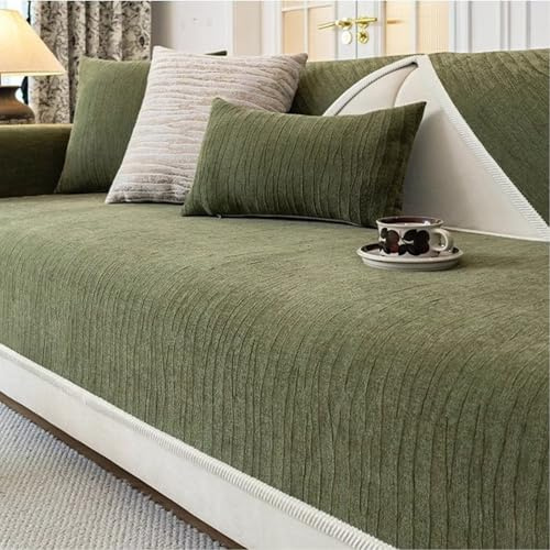 Tielag Sofa Überzug 1 2 3 4 Sitzer, Chenille Couch Überzug, Sofaschoner rutschfest, Sofabezug L Form, Sofadecken für Sitzfläche Washable, Grün, 90 x 180 cm