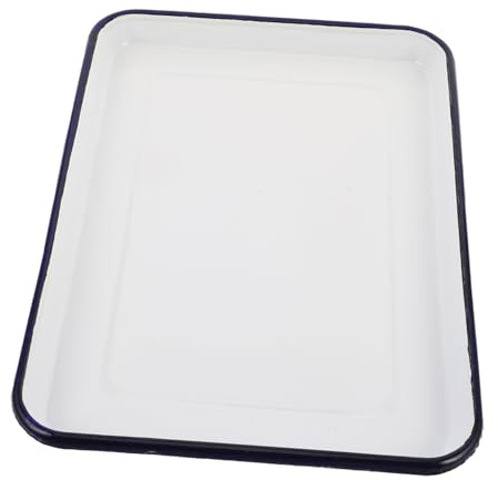 Cabilock Rectangular Enamel Baking Pan Vintage Shallow Tray White Porcelain Oven Use Bread Fruit Roast Loaf Dish for Kitchen and Home