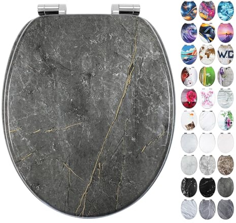 Fanmitrk Sedile WC con abbassamento automatico, coperchio per WC in legno, di alta qualità con cerniere stabili, facile da montare, occhialini con molti motivi colorati (rosa)