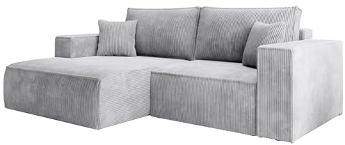Selsey Ecksofa Hellgrau Sofa Mit Schlaffunktion Linksseitig Inkl. Bettkasten 240 x 167 cm Und Abnehmbare Rückenkissen Kleines Couch Sofa Modular Ottomane Kompakt Für Kleine Wohnräume Cord Bezug