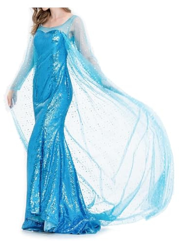 AYIMEIS Damen Elsa Prinzessin Kleid mit Perücke Schneekönigin Verkleidung Prinzessin Elsa Cosplay Kostüm Weihnachten Halloween Karneval Party Bühnenauftritt Kostüm für Erwachsene