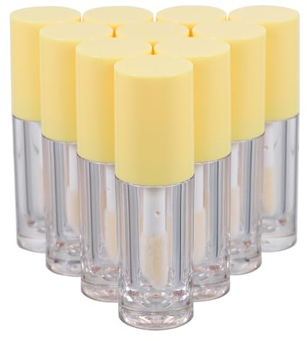 Toyvian 10PCS 6ml Yellow Lip Gloss Tubes Brush Inside, Portable Lip Oil Bottles for DIY Cosmetic Use, Refillable Liquid Blush Containers for Travel and Professional Makeup
