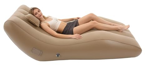 WDZCZDoo Flock Bezug Aufblasbare Liege mit Pumpe & Kissen, 220 lbs Tragkraft, Tragbar, 180x80cm, für Camping Garten Balkon, Luftmatratze