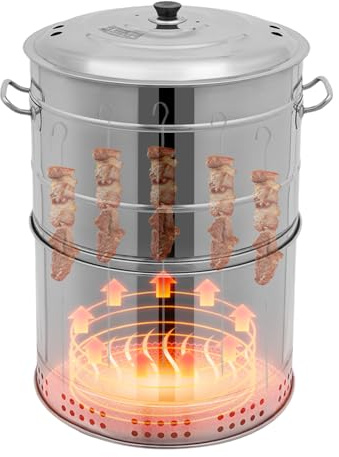 Barbacoa portátil vertical de carbón, 360° sin humo para exteriores con 50 pinchos, parrilla de barril, cacerola, barbacoa para asar, cocinar al aire libre y viajes