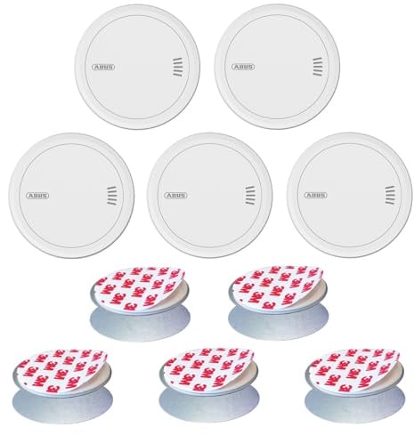 ABUS Rauchmelder Prefira 10 - Set mit 5 Q-Label zertifizierten Rauchwarnmeldern zur Klebemontage -10-Jahres-Batterie und Fehlalarm-Reduzierung - 5er Pack inklusive Klebepad mit Magnet