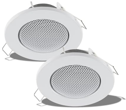 Lhh 2X Einbaulautsprecher Decke Weiß Ø80mm – 12 Watt, Metallgitter & Halteklammern – Einfache Montage für Schlafzimmer, Badezimmer, Heimkino & Innenräume – Deckenlautsprecher Wand (2X weiß Ø80mm)