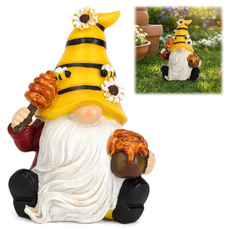 Gartenzwerge für Außen Biene Deko, Gartenzwerg Frühling Dekoration Figur | Gartenstatuen Gartenfiguren Gartendeko, Harz Figuren Regendicht Gartenwichtel Gnome Wichtel Garten für Bücherregal Balkon Hof