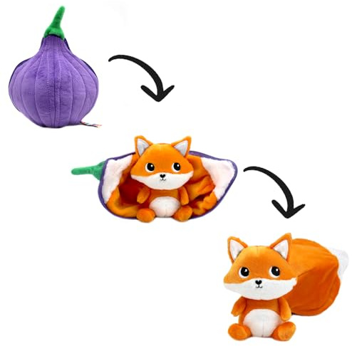 FLIPETZ by Les Deglingos - Wendeplüschtier Fuchs/Feige - Kuscheltier Versteckdecke 2-in-1 Ultra Soft - Geschenk zur Geburt Unisex & Erstes Alter - Lila & Orange, 20 cm