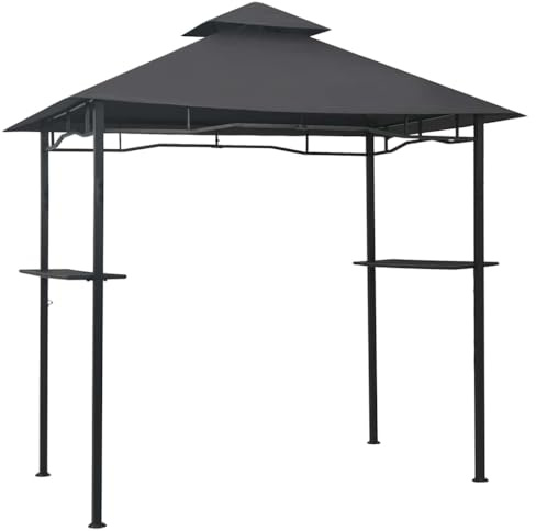 QJBSAVVA Cenador para barbacoa de 240 x 150 x 255 cm, color antracita, resistente de acero con doble techo y 2 barras de bar, toldo para barbacoa para jardín y terraza