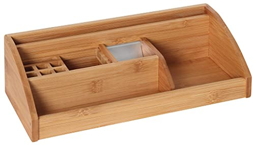 Schreibtischständer L Bambus/Alu, universelles Ablagesystem aus Holz mit Stifteköcher, Notizhalter und Ablagefächer für beispielsweise Briefe oder Visitenkarten, von Bartl Office-Line-Bambus