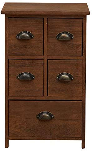 Rebecca Mobili Comodino marrone, cassettiera legno, 5 cassetti, stile vintage, arredo camera da letto bagno - Misure: 66 x 40 x 30 cm (HxLxP) - Art. RE4107