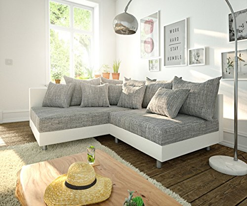 DELIFE Eckcouch Clovis Weiss Hellgrau Ottomane Links Ecksofa modular
