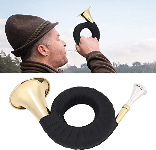 Bb Jagdhorn, Messing Jagdhorn Mini leichte tragbare Horn Messing Instrument Set mit Aufbewahrungstasche sauberes Tuch und Halterung