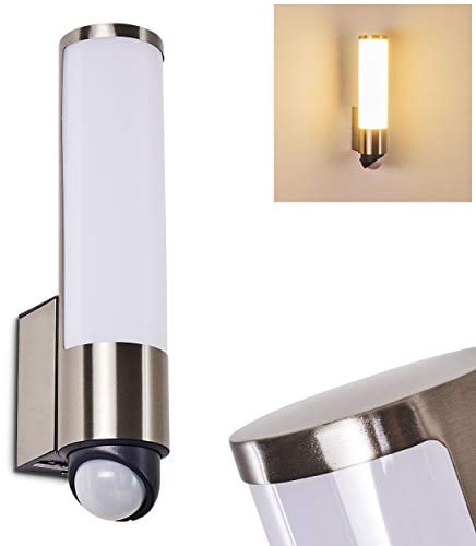 LED Außenwandleuchte Vasön m. Bewegungsmelder, Wandlampe aus Metall in Edelstahl, Gartenbeleuchtung m. 14 Watt, 1200 Lumen, 3000 Kelvin (warmweiß), moderne Wandleuchte für Terrasse/Hof/Haustür, IP54