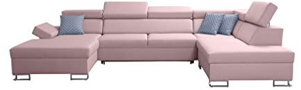 All4All Ecksofa Wohnlandschaft Morena VI Polstersofa XXL Big Sofa mit Bettkasten Gewebe Grau Schwarz Blau Braun 26 (Links)