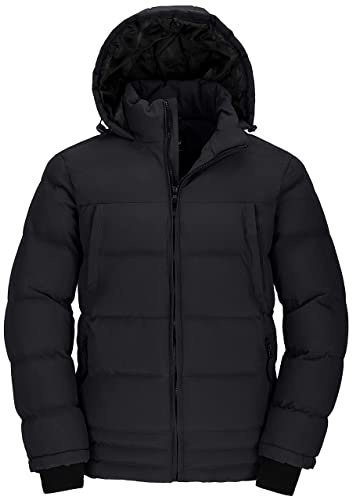 Wantdo Chaqueta Cálida Invierno Chaqueta Capucha Repelente al Agua Hombres | Acolchada,Gruesa,Caliente,con Capucha,Cuello Alto,Rompevientos,Impermeable,Frío Intenso,Cremallera,Informal Casual,Clásico