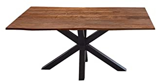 SAM Esszimmertisch 160x85cm Quincy, echte Baumkante, Akazienholz nussbaumfarben, massiver Baumkantentisch mit Spider-Gestell Mattschwarz