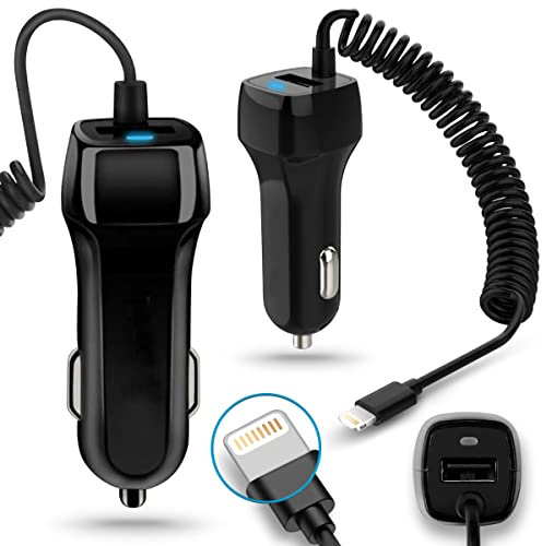 KFZ Auto Ladekabel kompatibel für Apple iPhone 14 13 12 Serie Lade Kabel 8-Pin Ladegerät, Farbe:Schwarz, Smartphone:iPhone 13 Mini