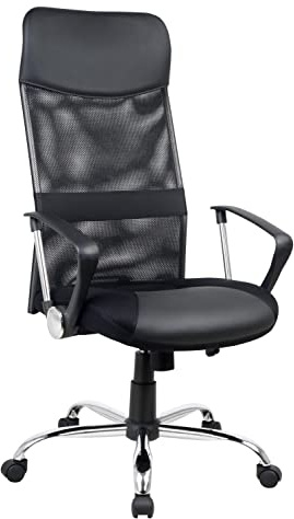 Sigma Chefsessel EC13, Chrom/PVC/Mesh, 119 x 62 x 69.5 cm, Bürostuhl, mit Multifunktionsmechanismus, schwarz