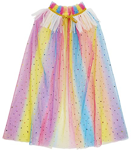 Kinder Umhang Prinzessin Bunt Cape, Tüll Umhang Glitzer Monde Sterne Pailletten Cape Prinzessin Halloween Kostüm Umhang Prinzessin Party Outfits Cosplay Geschenk zum Kindertag für Mädchen(75cm)
