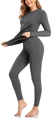SIMIYA Women Thermal Underwear Set Base Layer Long Sleeve Top Ultra Soft Long Johns Fleece Lined Thermals Leggings for Winter Workout(1pc Grey,L)